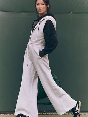 NWOT Free People Sleeveless Hooded Wide-Leg Jumpsuit in Light Gray